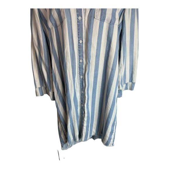 Dear John Blue White Striped Shirt Dress M Medium Tencel Comfy Oversized Popover - Picture 3 of 11
